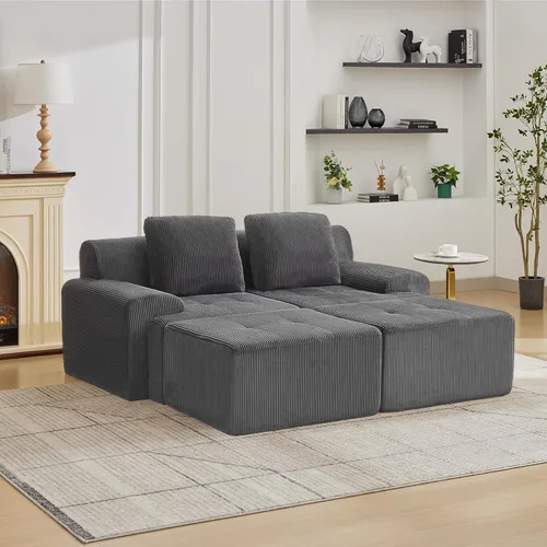 Miniatura 57 de Modular Sectional Sofa with Movable Ottoman, 1 Seat Deep Seat Couch with 1 Pillow, Comfy Cloud Sectional Sofa for Living Room, Bedroom and Apartment