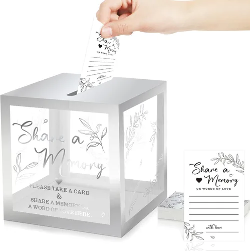 Miniatura 12 de Pajean - 50 tarjetas de memoria para celebrar la vida, caja de tarjetas con ventanas transparentes, caja de memoria para funeral, boda, cumpleaños