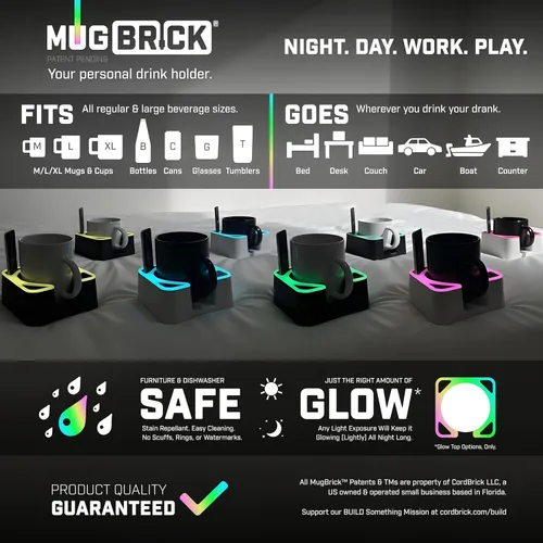 Miniatura 5 de MugBrick - Portavasos de silicona portátil para escritorio, sofá y cama. Apto para lavavajillas, soporte para bebidas antiderrames para oficina, (A)