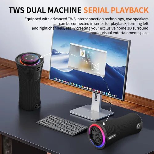 Miniatura 7 de CYBORIS Altavoz Bluetooth portátil, altavoces inalámbricos de 80 W con graves profundos, sonido estéreo envolvente de 360 grados, tiempo