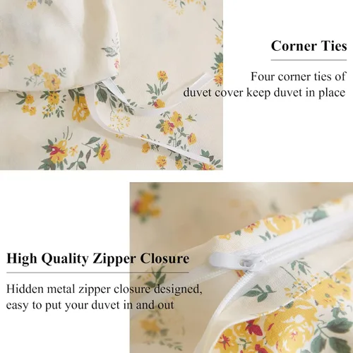 Miniatura 6 de EAVD - Juego de funda de edredón floral amarillo, tamaño Queen, de algodón, reversible, con estampado de jardín, floral, estético, 1 funda