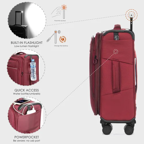 Miniatura 4 de VERAGE Teldo Softside - Equipaje de ruedas giratorias expandible, Borgoña, Equipaje de mano Softside