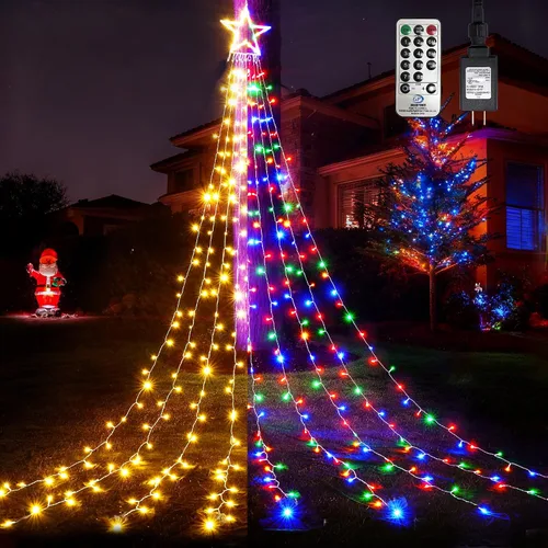 Miniatura 8 de WBao 344 luces LED de Navidad para decoración al aire libre con estrella de 12 pulgadas, luces de Navidad de cascada de 11.9 pies, control remoto, 8