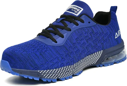 HiHatide - Zapatos con punta de acero para hombre, zapatos de trabajo, zapatos de seguridad, con amortiguación de aire, ligeros, antideslizantes,