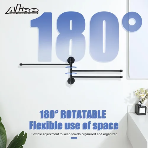 Miniatura 5 de Alise Toallero giratorio, barra de toalla plegable de 3 brazos para baño, estantes de secado de montaje en pared para lavandería, soporte de toalla