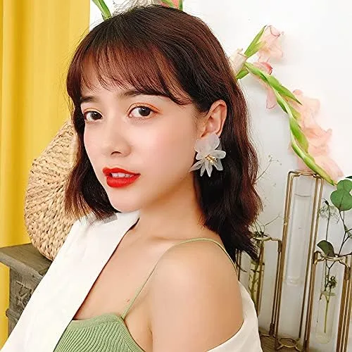 Miniatura 6 de Aretes colgantes únicos hechos a mano con diseño de flores de resina mate grandes y elegantes de acrílico para mujeres y niñas, regalos de joyería