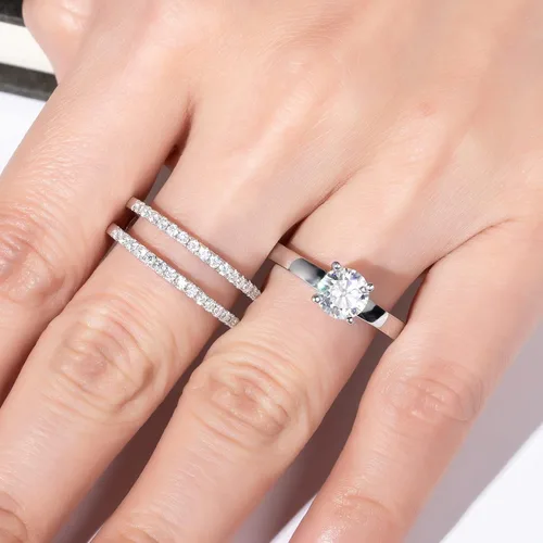 Miniatura 8 de Anillos de compromiso de moissanita, alianza de boda de 1.45 quilates, color D, claridad VVS1, redondo, talla brillante, diamante de moissanita