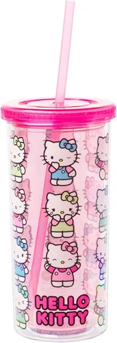 Miniatura 12 de Silver Buffalo Hello Kitty Globos de Corazón Vaso Térmico de Acero Inoxidable de Doble Pared con Pajilla, 22 Onzas Globos de corazón de Hello Kitty