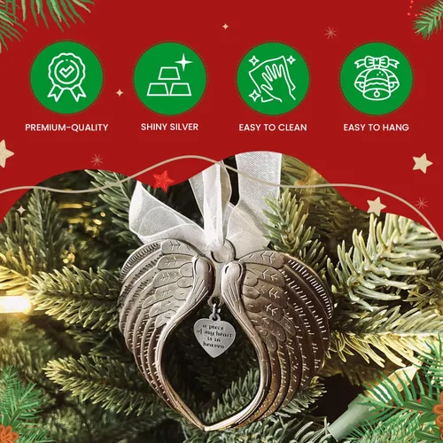 Miniatura 6 de Adornos de Navidad con alas de ángel – Un pedazo de mi corazón está en el cielo adorno para árbol de Navidad – Adorno conmemorativo de doble cara