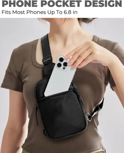 Miniatura 5 de CHOLISS Bolso bandolera pequeño para mujeres y hombres, bolsos cruzados, cangureras de moda con correa extendida, A01 Negro (Nylon), Bolso bandolera