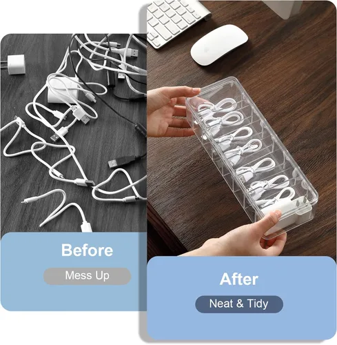 Miniatura 4 de Caja organizadora de cables, caja de almacenamiento de plástico, caja organizadora de cables de alimentación con 10 lazos de goma para oficina