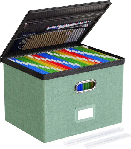 Miniatura 33 de Oterri Paquete de 2 cajas organizadoras de archivos con tapas, caja de archivos con bolsillos de malla, caja organizadora de documentos para Verde