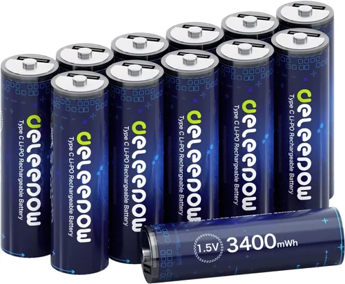 Miniatura 7 de Baterías AA recargables USB 1.5 V AA baterías recargables de litio, 3400 mWh, paquete de 12 baterías de litio AA con cable USB de 1500 ciclos
