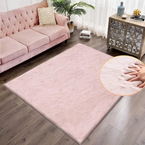 Miniatura 53 de ORINOVA Alfombra de felpa marrón claro beige de 8 x 10 pies para sala de estar, alfombra bohemia esponjosa de piel de conejo grande para dormitorio