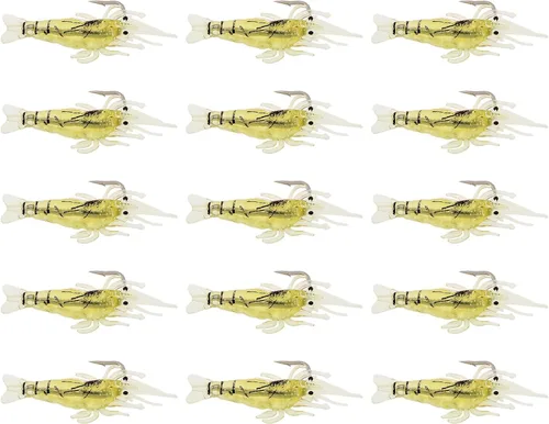 Miniatura 8 de 15 ganchos de cebo de camarón, señuelos de pesca de gambas suaves, señuelos de simulación para trucha y salmón