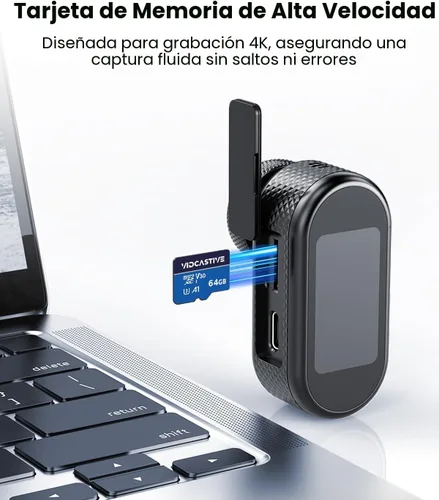 Miniatura 6 de VIDCASTIVE Mini cámara corporal 4K portátil POV Action Cam con pantalla de 1.47 pulgadas, batería de 150 minutos, montaje magnético y clip - Cámara