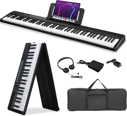 Miniatura 7 de Ktaxon - Set de piano de teclado electrónico plegable de 88 teclas, piano eléctrico semipesado, piano digital con soporte X doble, 2 modos