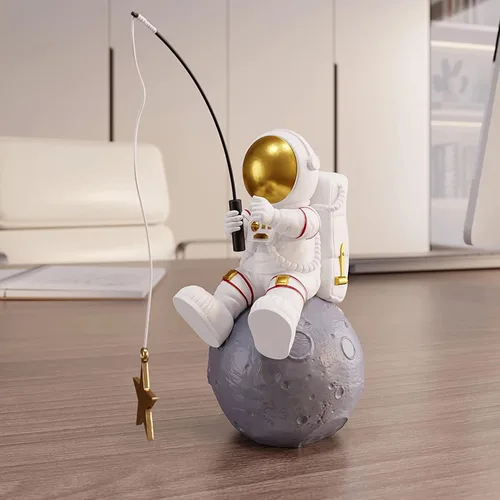 Miniatura 4 de Estatua de astronauta, figura de estrella de pesca de astronauta, escultura para decoración de escritorio y mesa, adorno de escritorio de resina