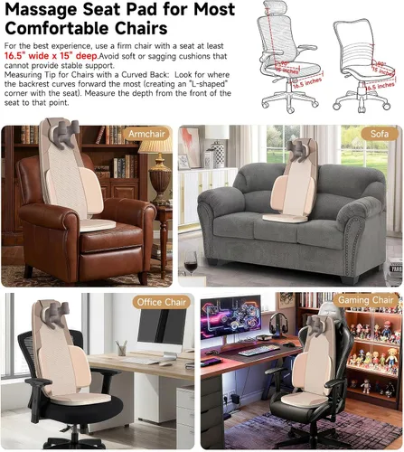 Miniatura 7 de Flekzo Shiatsu - Cojín de asiento para silla de masaje de espalda y cuello con calor, amasado 4D, intensidad ajustable, altura ajustable del cuello