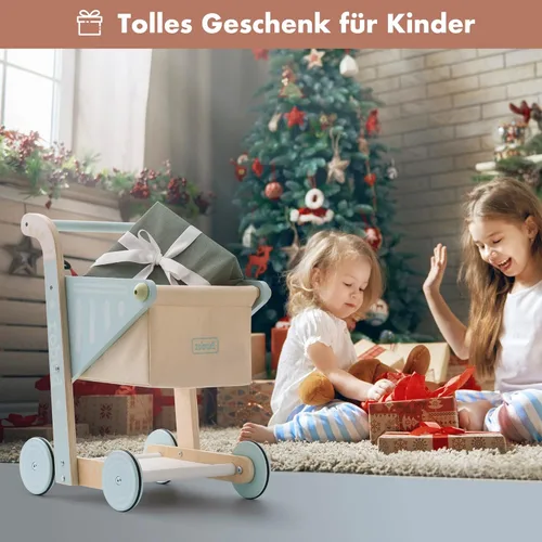 Miniatura 5 de ROBUD Andador de madera para bebés para niñas y niños, carrito de compras de madera para niños pequeños, juguetes de aprendizaje para niños de 10