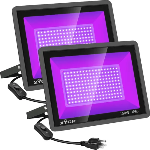 Miniatura 9 de XYCN Paquete de 4 luces LED de inundación negras de 200 W, luz negra UV de 395 nm a 405 nm al aire libre de alta potencia con enchufe, luz negra