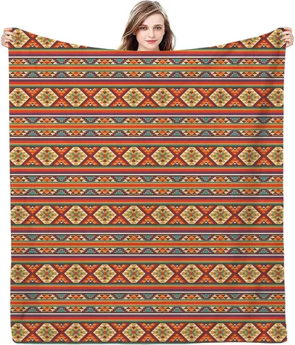 Miniatura 10 de Manta de forro polar de felpa, diseño tribal de tribu azteca india, esponjosa y cómoda, manta de decoración tribal, 50 x 60 pulgadas, adecuada