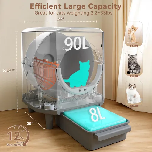 Miniatura 3 de Caja de arena autolimpiante para varios gatos, caja de arena automática para gatos de 90 litros, controlada por aplicación, protección de seguridad