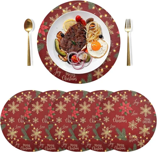 Miniatura 3 de Gold Snowflakes Red Placemats, Non Slip Placemats Washable Heat Resistant for Kitchen Table one sizex1