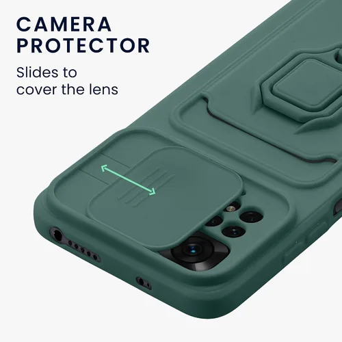 Miniatura 3 de kwmobile Funda de plástico compatible con Xiaomi Redmi Note 11 / Note 11S - Funda con soporte de metal con ranura para tarjetas - Verde musgo