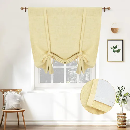 Miniatura 49 de DriftAway - Cortinas de Lino con Doble Capa, Blackout, de Atar, con Aislaje Térmico, Totalmente Forradas, Estilo Globo Romano, para Baño, con Lino