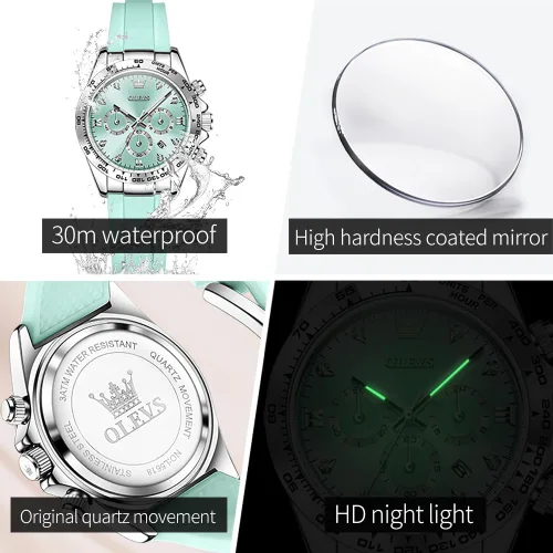 Miniatura 3 de OLEVS Relojes de diamante de lujo pequeños para mujer - Pulsera de acero inoxidable, impermeables, analógicos, luminosos, con fecha, relojes