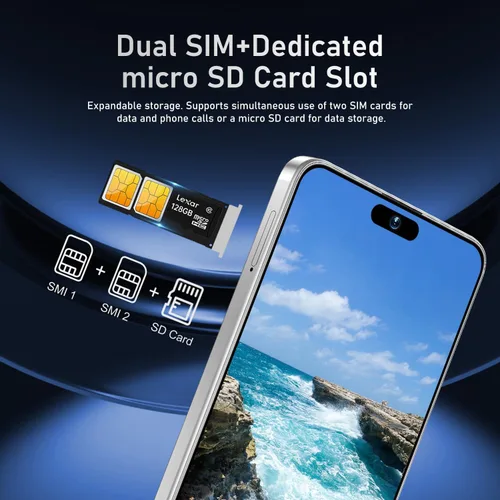 Miniatura 6 de Teléfono celular desbloqueado PMAX de 12 GB+512 GB, pantalla HD de 6.99 pulgadas, teléfonos Android 15 5G, batería 7000 mAh desbloqueado el Púrpura
