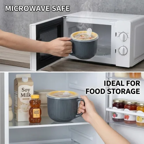 Miniatura 6 de Tazón de sopa de cerámica con asa de 32 onzas – Tazón de ramen para microondas con tapa, tazas y tazas de sopa para cereales, avena, ramen, fideos