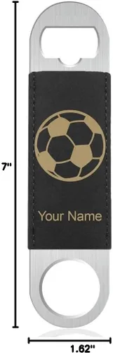 Miniatura 5 de LaserGram Abrebotellas, balón de fútbol, grabado personalizado incluido (cuero sintético, negro y dorado)
