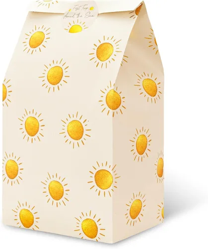 Whaline 24 bolsas de regalo de fiesta de sol bohemias, bolsa de regalo de papel para baby shower con etiquetas adhesivas, primer viaje alrededor del