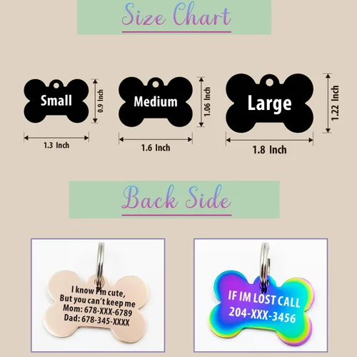 Miniatura 4 de Bonita placa de identificación de mascotas de acero inoxidable grabada en ambos lados, etiquetas personalizadas para gatos y perros para colgante