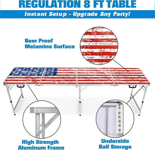 Miniatura 2 de GoPong 8 Foot Portable Beer Pong/Tailgate Tables (Black, Football, American Flag, or Custom Dry Erase)
