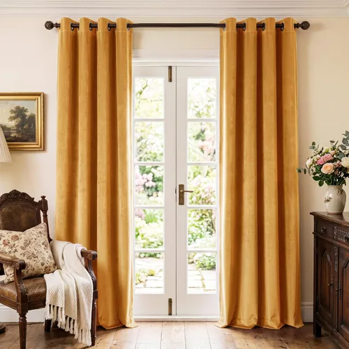 StangH Cortinas de terciopelo amarillo de 96 pulgadas - Cortinas de privacidad de terciopelo para habitación de niños con bloqueo de luz y ojales
