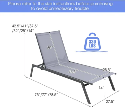 Miniatura 3 de COSTWAY Sillón reclinable para patio, con respaldo ajustable de 6 posiciones, para jardín y piscina
