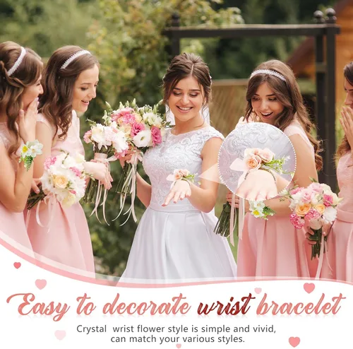 Miniatura 5 de Junkin 6 pulseras de ramillete con diamantes de imitación, elásticas, para decoración de bodas, bailes de graduación, aniversario (plateado)