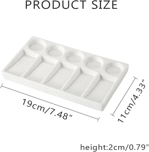 Miniatura 2 de Bandeja de paleta de acuarela de 10 pozos rectángulo blanco de cerámica para artista, paleta de pintura de acuarela de porcelana para acuarela
