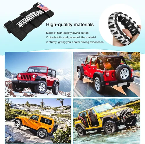 Miniatura 5 de GAIZON Paquete de 4 asas de agarre para barra de rollo con diseño de bandera de EE. UU. de paracord, reemplazo para Jeep Wrangler YJ TJ JK JL, Blanco