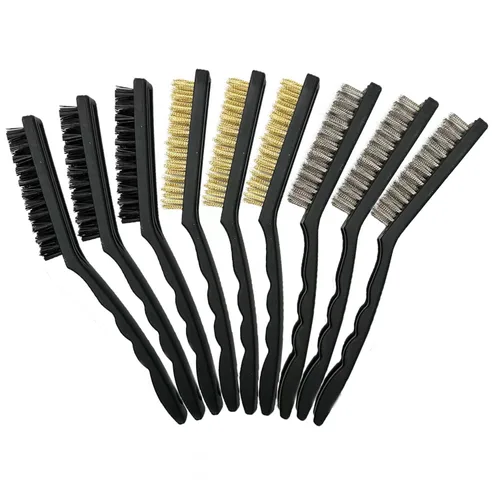 Juego de 9 cepillos de alambre, cepillos de alambre de latón, acero inoxidable y nailon para limpieza resistente, eliminación de óxido, soldadura,