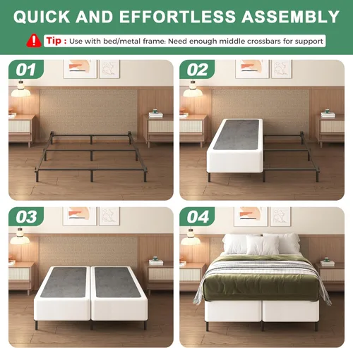 Miniatura 8 de Lutown-Teen Base de cama con somier dividido de 9 pulgadas, 3500 libras de metal resistente de alto perfil tamaño King con cubierta de tela, sin