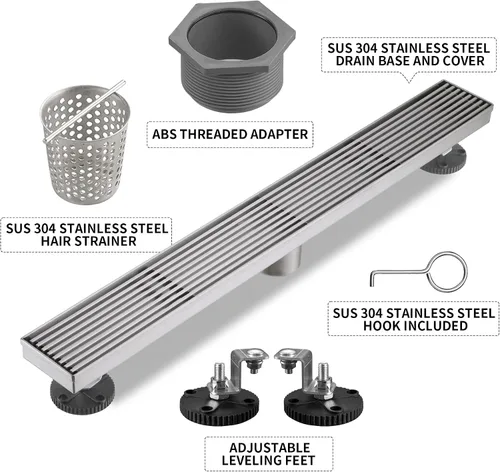 Miniatura 7 de Drenaje lineal de ducha rectangular de acero inoxidable 304 de níquel cepillado, drenaje lineal de piso de drenaje rápido de 51 l/min, certificado