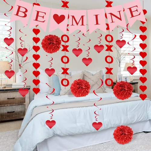 Miniatura 5 de 21 piezas de decoraciones para el día de San Valentín, decoración del día de San Valentín, premontadas, espirales de corazón colgantes Be Mine Love