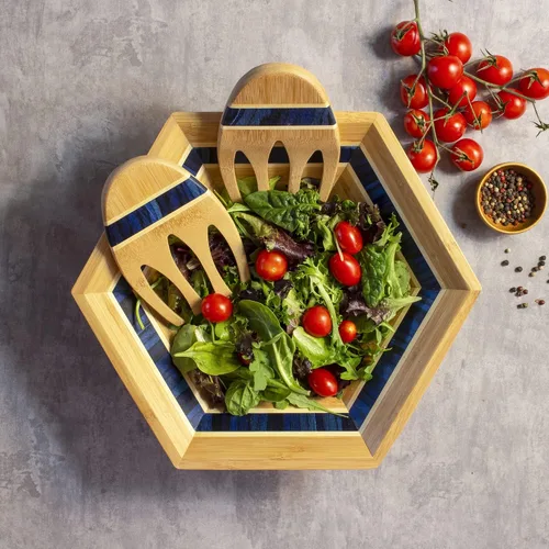 Miniatura 2 de Totally Bamboo Baltique Malta Collection - Tazón para servir ensalada de 14 pulgadas con manos para ensalada, bambú y madera de abedul
