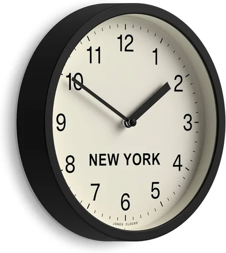 Miniatura 10 de JONES CLOCKS® London Time Zone Reloj de pared Reloj redondo pequeño y moderno 8 pulgadas Negro Números fáciles de leer Ideal para cocinas