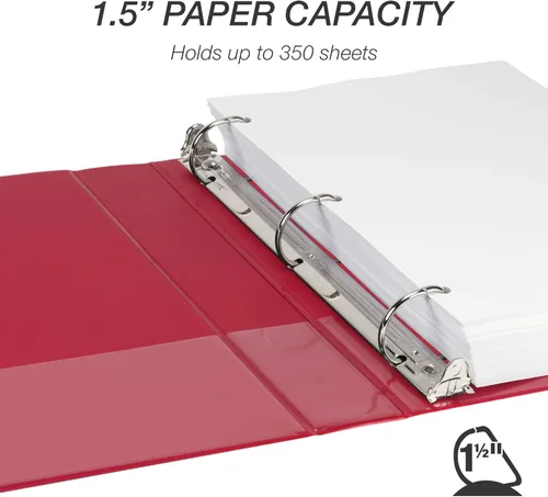 Miniatura 3 de Samsill Carpeta duradera de 1.5 pulgadas, fabricada en los Estados Unidos, carpeta de anillos en D, carpeta transparente personalizable, color rojo