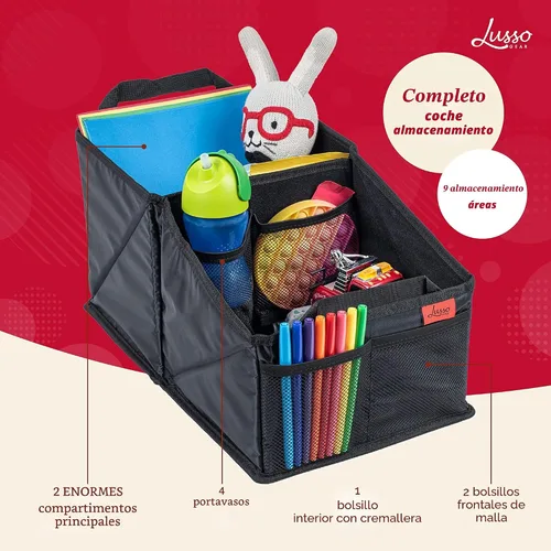 Miniatura 2 de Lusso Gear Organizador de Asiento de Automóvil para Asiento Delantero o Trasero - Ideal para Adultos y Niños, Cuenta con 9 Compartimentos